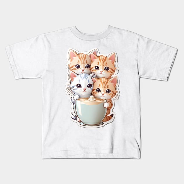 Cute Kittens With A Cup Of Milk Tea Kids T-Shirt by AySelin